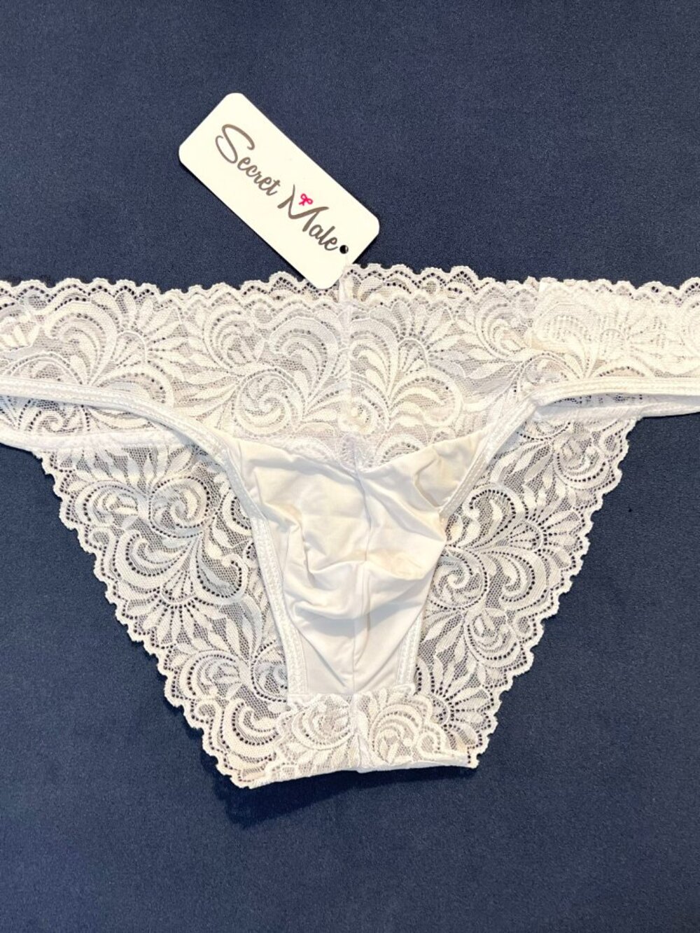 "Secret Male" Size S Sheer Solid + Lace Bikini Brief - Polyamide Blend - White - Picture 3 of 12